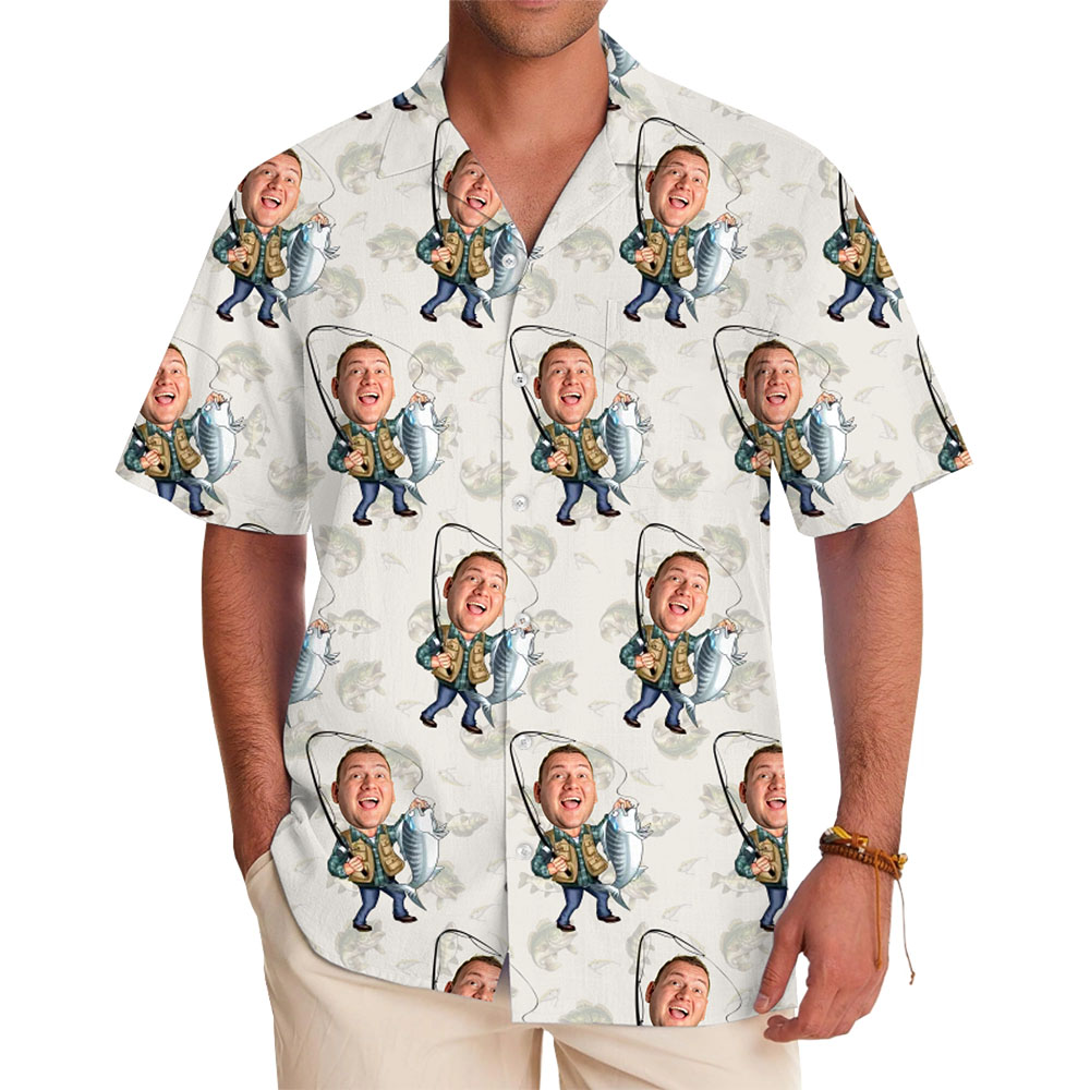 [Live Preview] Custom Face Fishing Hawaiian Shirt All Over Print - variant image 1