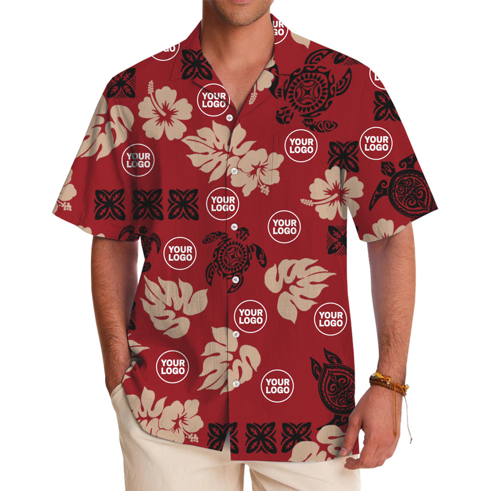 [Live Preview] Turtle And Tropical Leaf Custom Logo Hawaiian Shirt - variant image 1