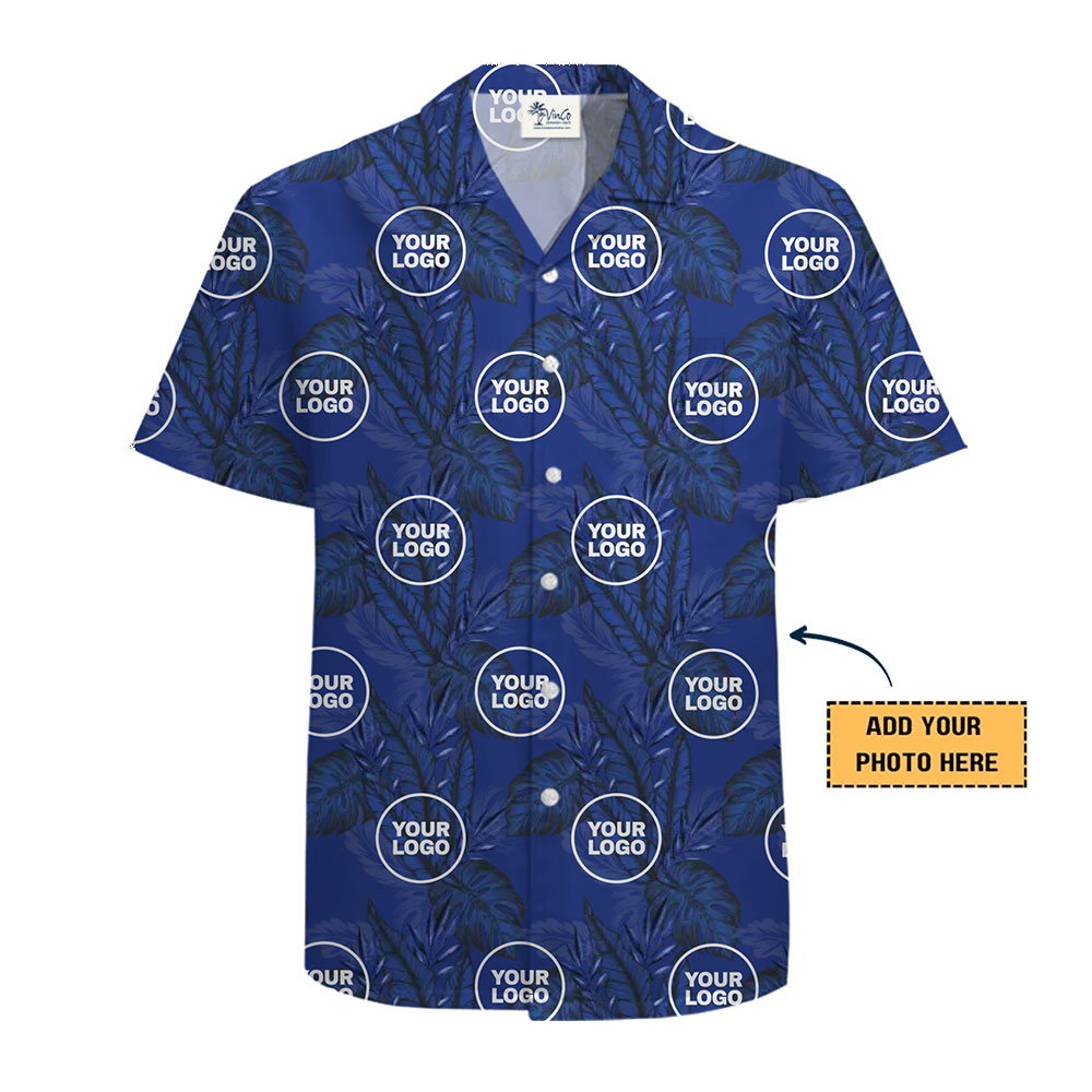 Bold Blue Custom Hawaiian Shirt with Full Logo Placement