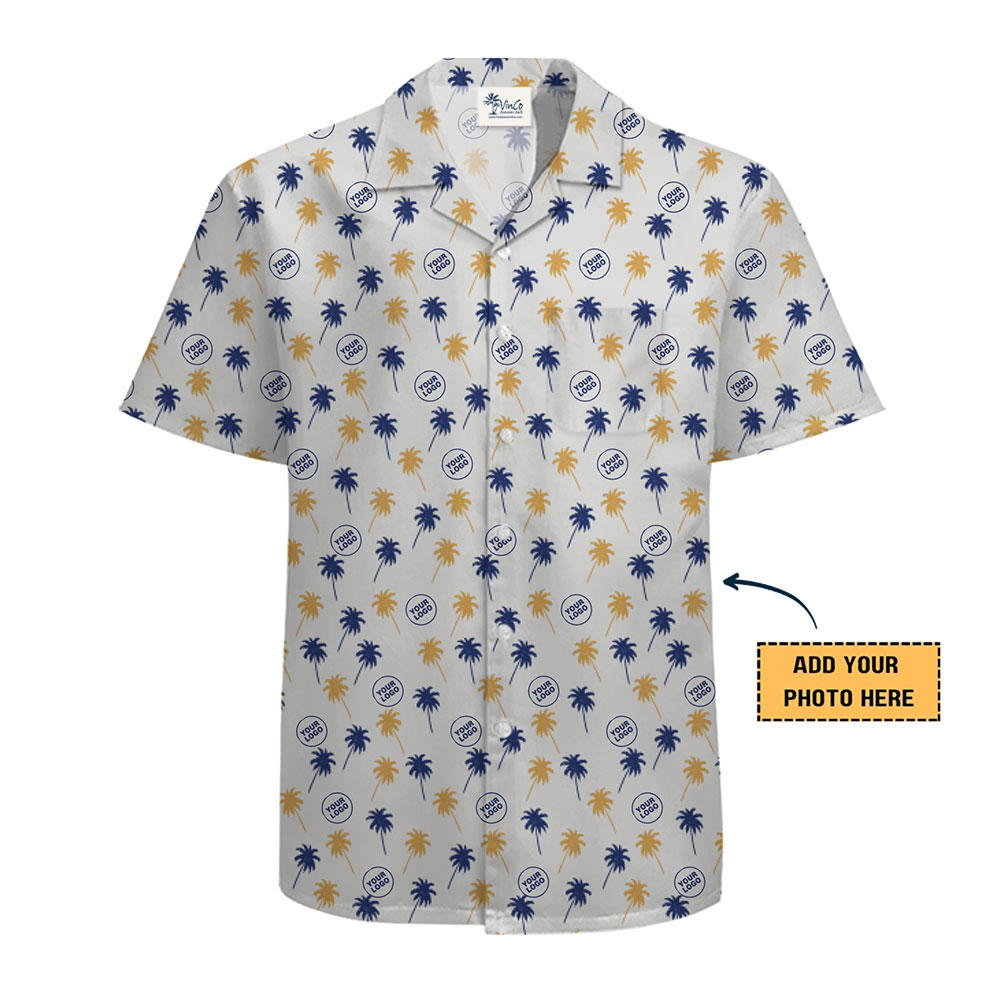 Custom Resort Shirt with Palm Tree Pattern and Branded Logo