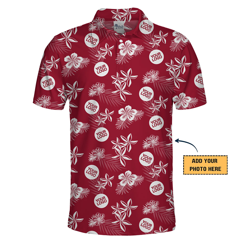 Corporate Event Polo with Red Floral Background and Logo
