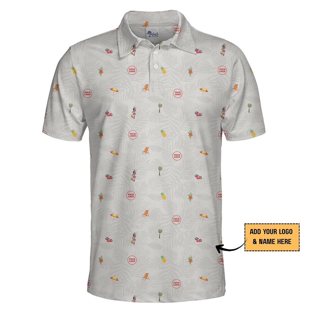 Custom Polo Shirt with All-Over Tropical Print and Logo Option