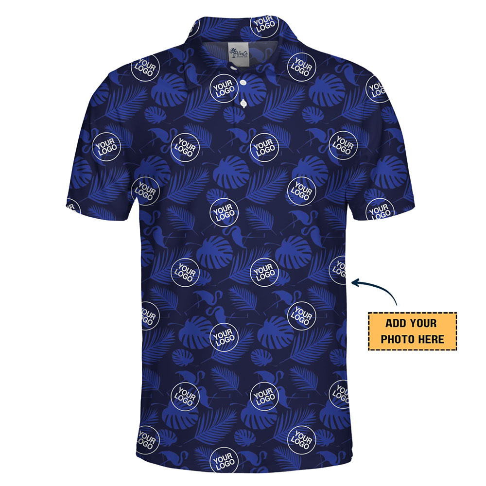 [Live Preview] Personalized Tropical Leaf Polo Shirt With Logo