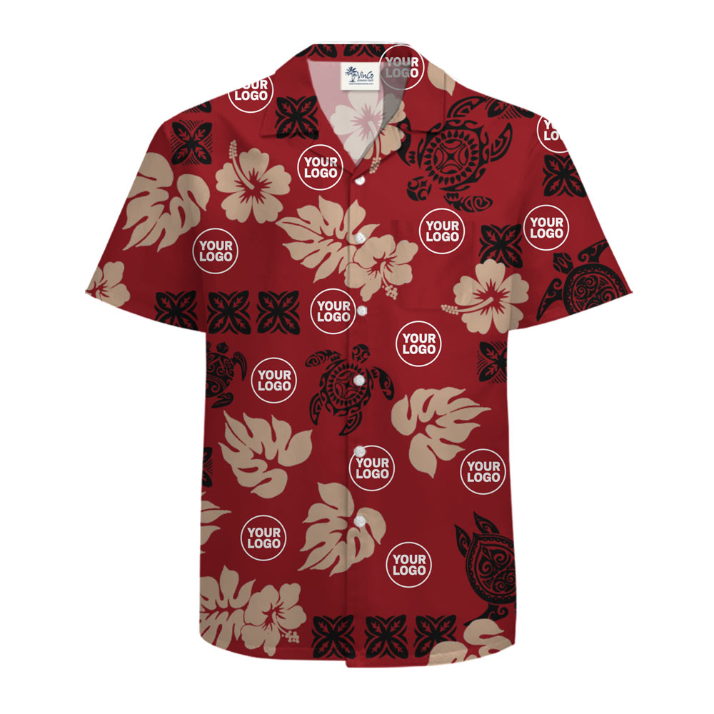 [Live Preview] Turtle And Tropical Leaf Custom Logo Hawaiian Shirt