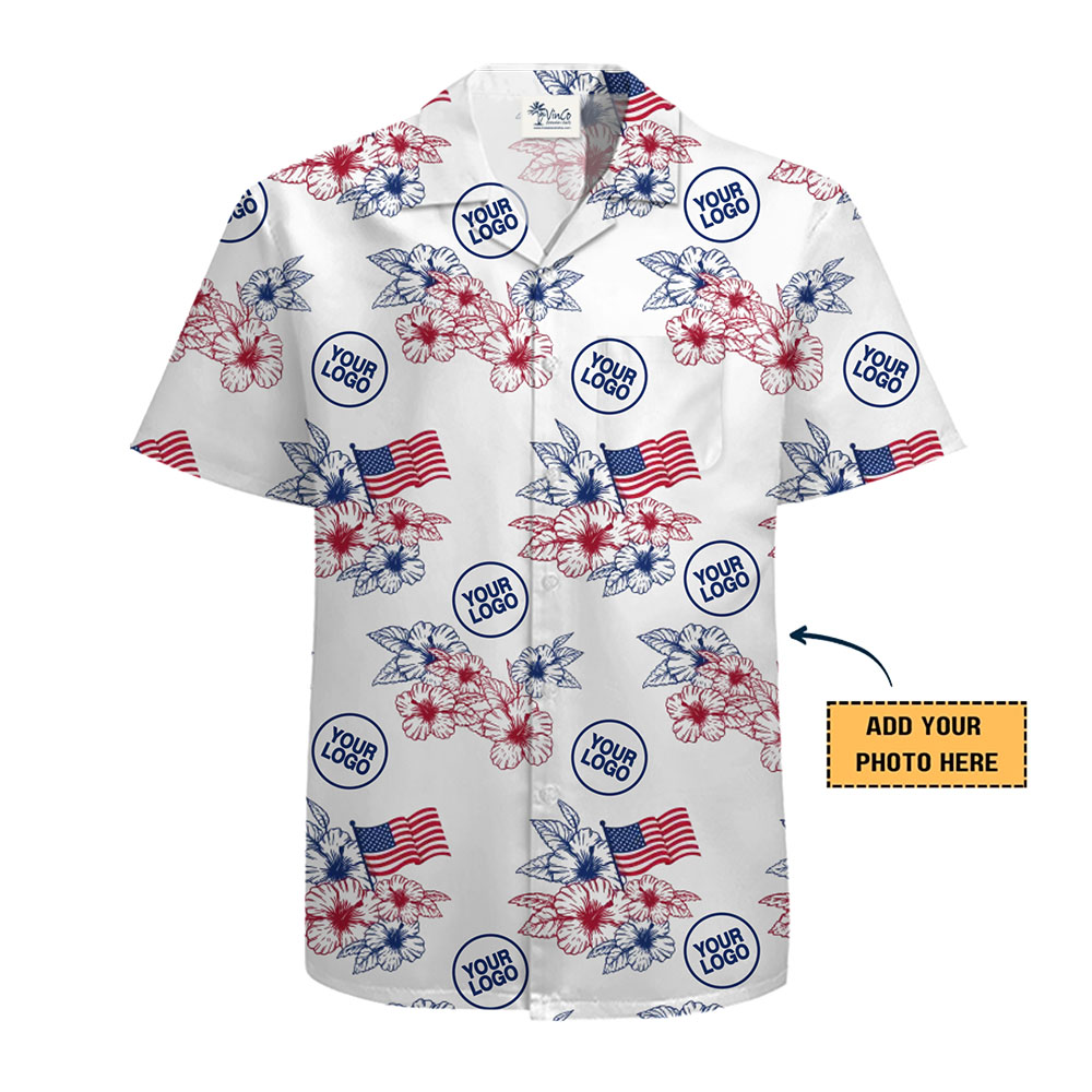 [Live Preview] Design Your Own Patriotic Floral Hawaiian Shirt With Logo