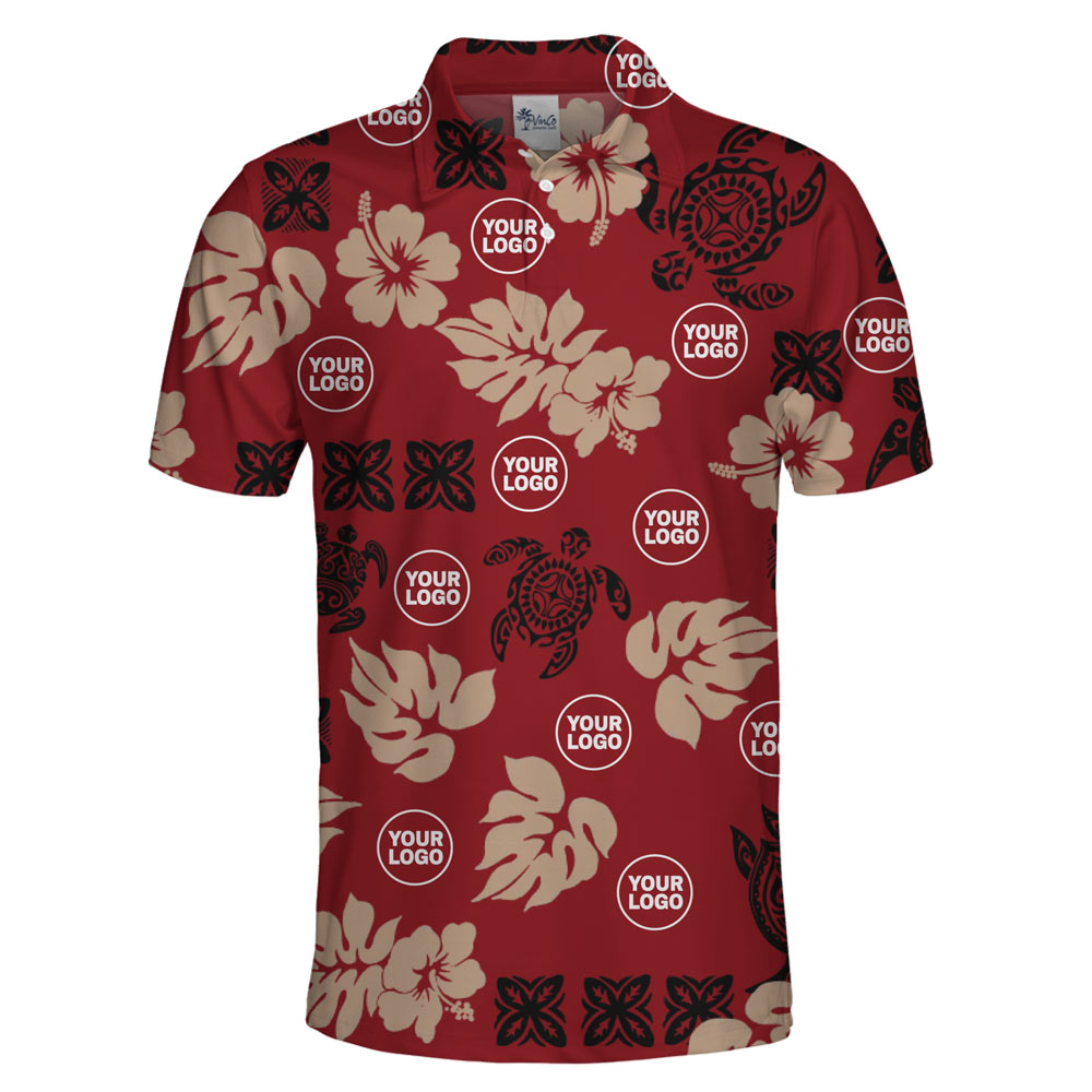 [Live Preview] Turtle Custom Logo Tropical Leaf Polo Shirt