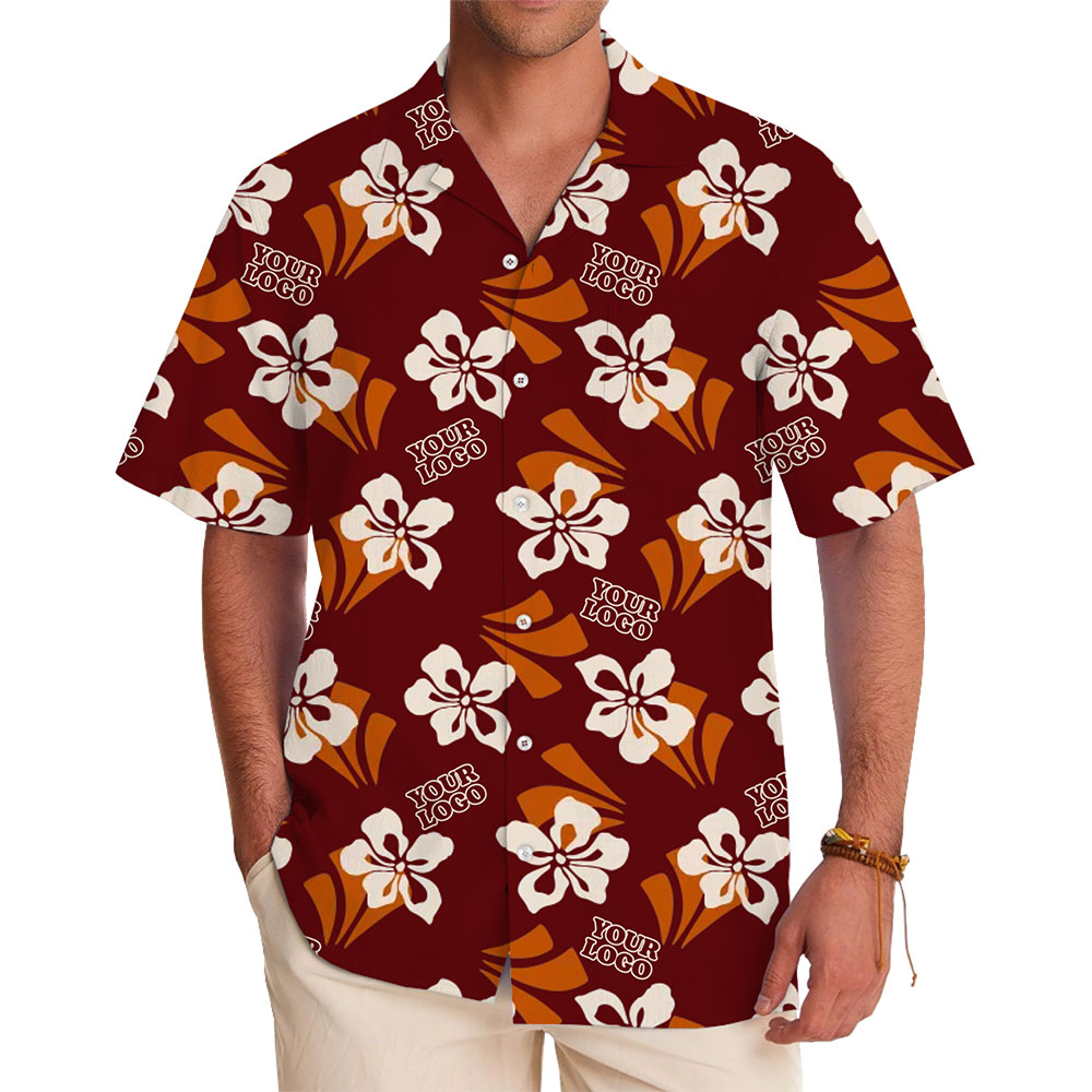 Customized Tropical Maroon Button-Up Hibiscus Shirt for Teams and Brands - variant image 1