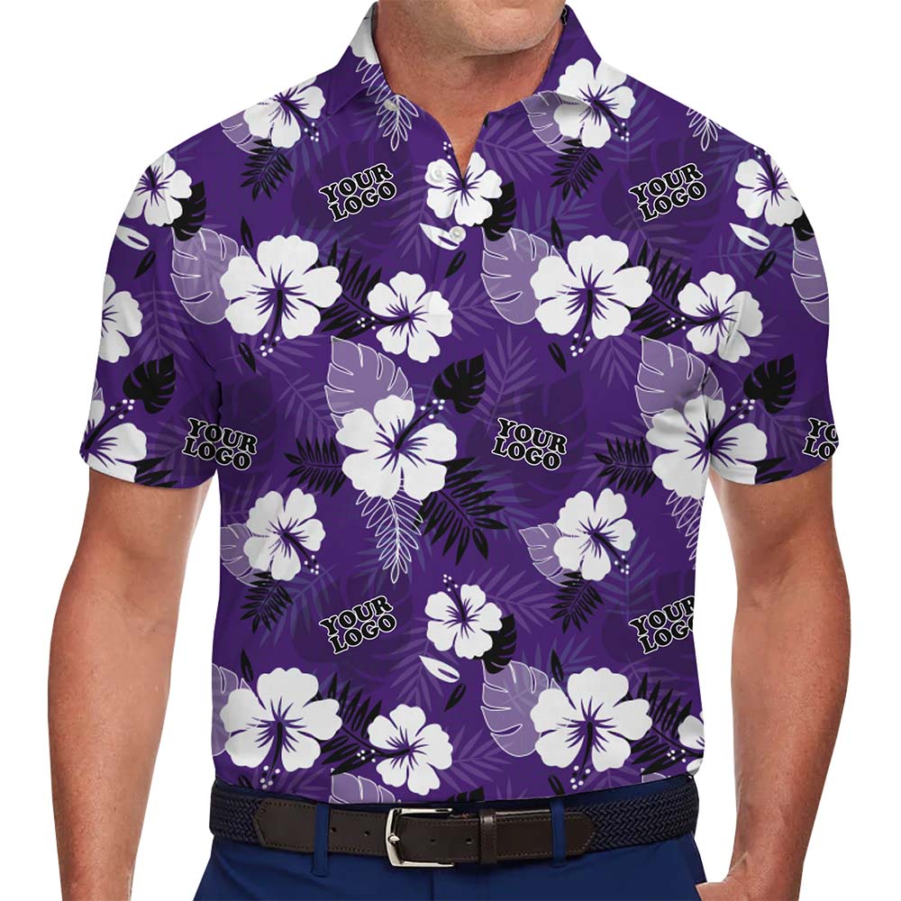 Custom Floral Print Polo Shirt In Purple With Instant Preview - variant image 1