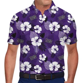 Custom Floral Print Polo Shirt In Purple With Instant Preview