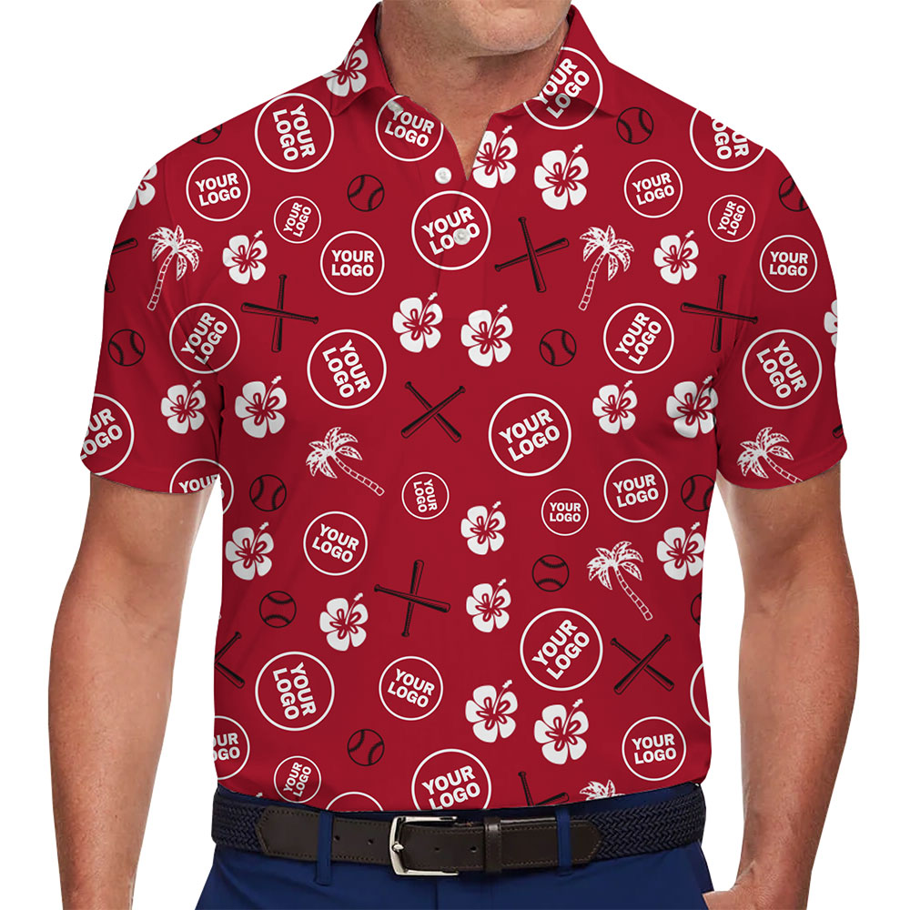 Personalized Red Polo Shirt with Logo and Hawaiian Sports Style - variant image 1
