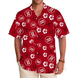 Custom Printed Red Hawaiian Shirt with Business or Vacation Style