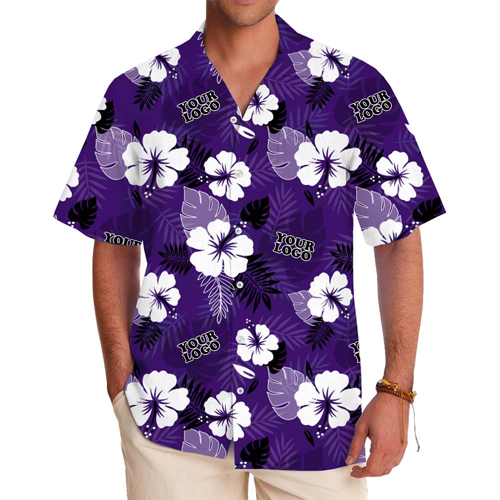 Purple Flower Hawaiian Shirt With Customizable Logo - variant image 1