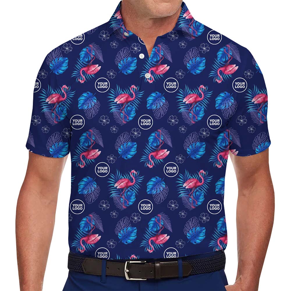 Navy Mens Flamingo Polo Shirt With Custom Logo - variant image 1