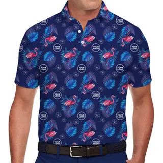 Navy Mens Flamingo Polo Shirt With Custom Logo