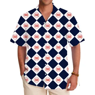 [12 Colors] Navy Argyle Hawaiian Shirt With Custom Logo