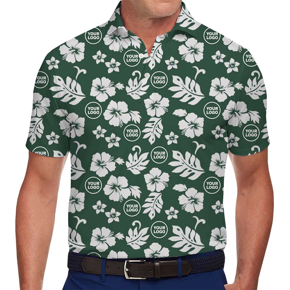 Custom Green Hibiscus Flower Polo Shirts With Photo - variant image 1