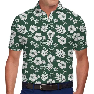 Custom Green Hibiscus Flower Polo Shirts With Photo