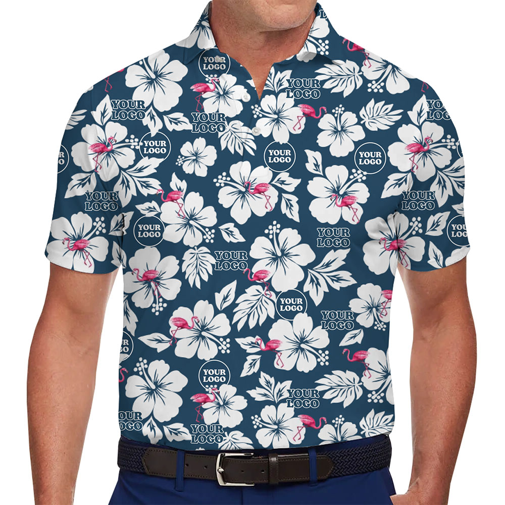 Personalized Tropical Flamingo Print Polo Shirt With Custom Logo - variant image 1