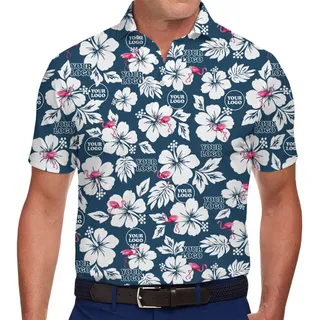 Personalized Tropical Flamingo Print Polo Shirt With Custom Logo