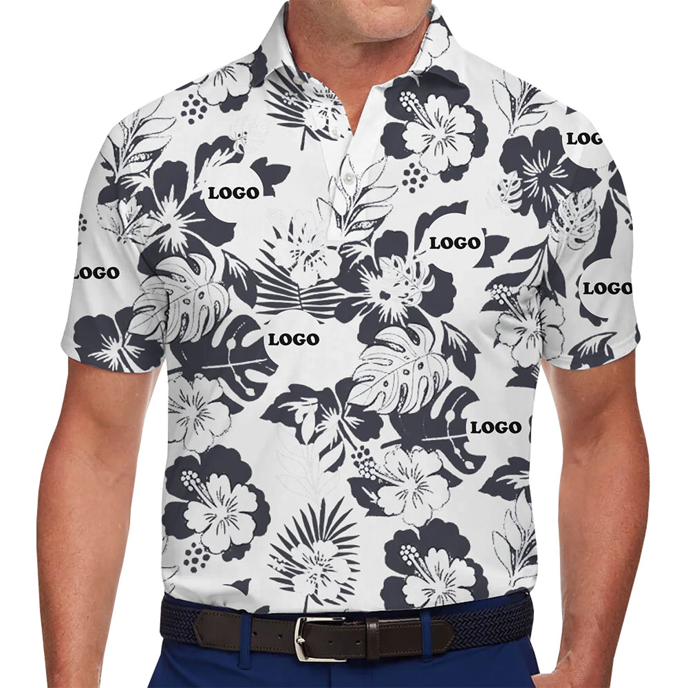 Black and White Logo Polo with Tropical Print for Team and Business Wear - variant image 1