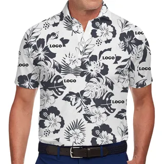 Black and White Logo Polo with Tropical Print for Team and Business Wear