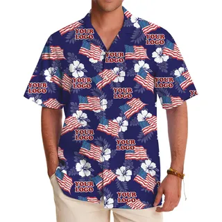 Custom Logo Patriotic Hawaiian Shirt With Preview