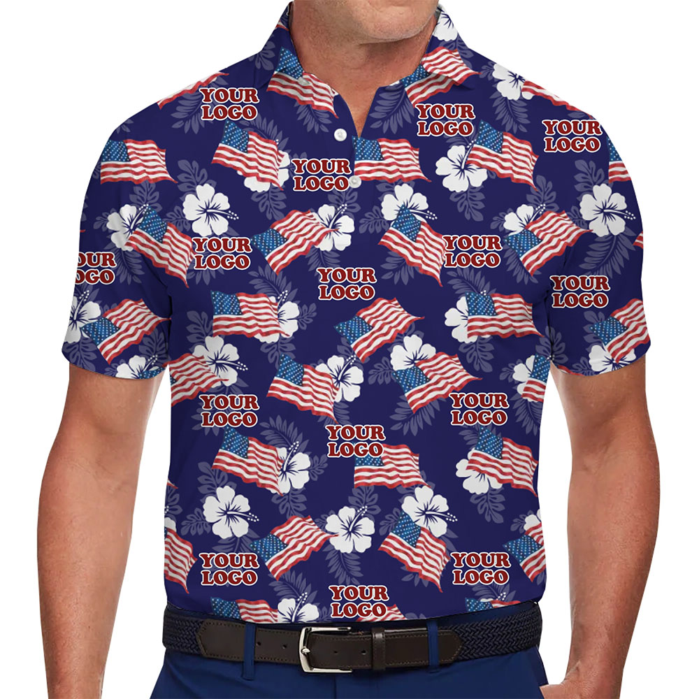 American Pride Hibiscus Collared Polo Shirt With Custom Logo - variant image 1