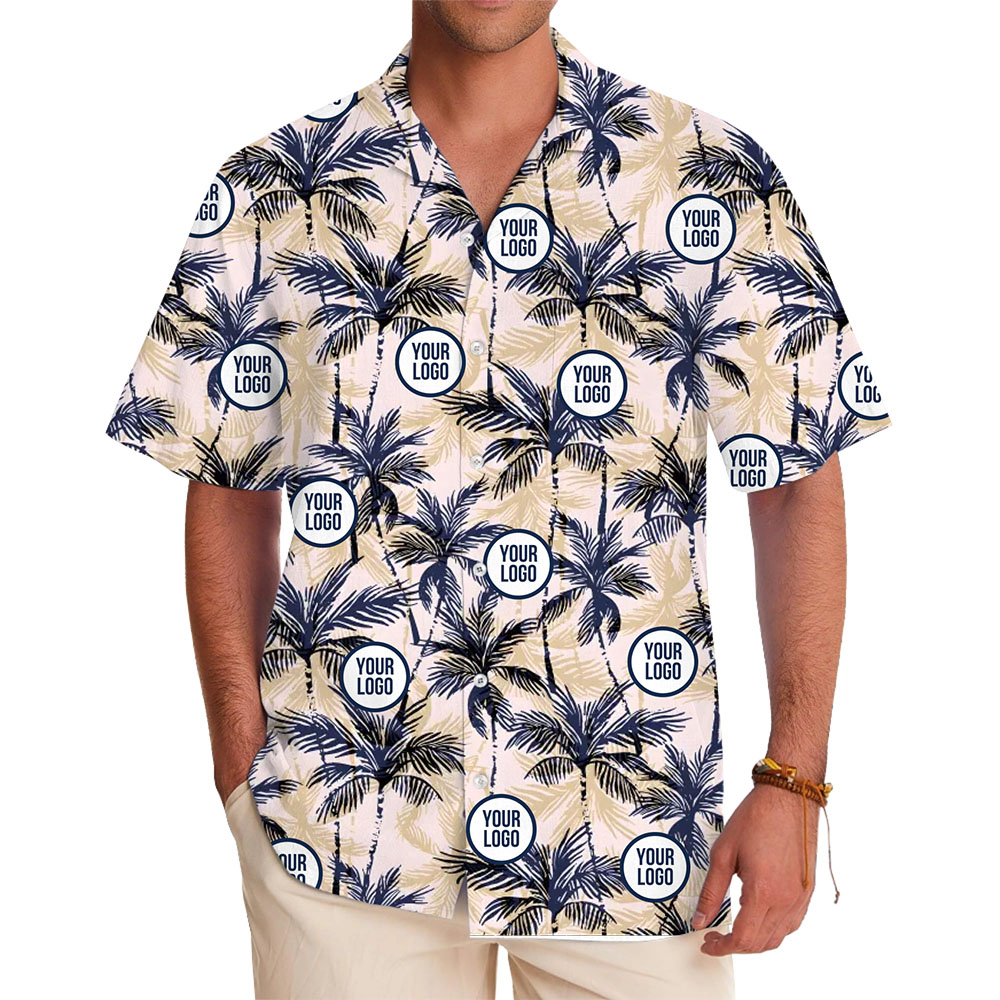 Beige Palm Leaf Hawaiian Shirt With Custom Logo - variant image 1