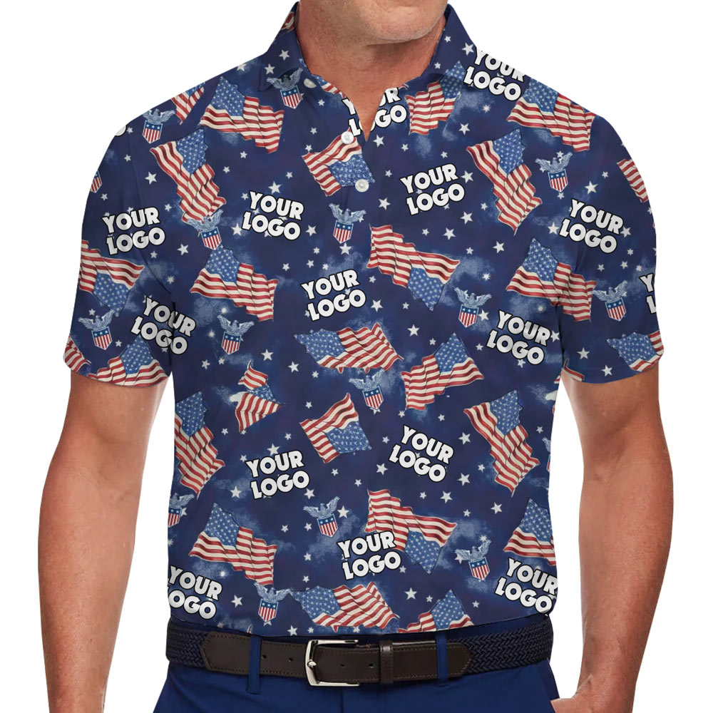 [Live Preview] Patriotic American Flag Custom Logo Polo Shirt - variant image 1