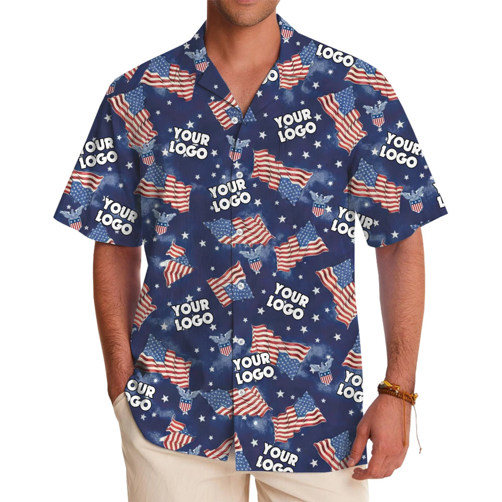 [Live Preview] Patriotic Custom Logo Hawaiian Shirt American Flag - variant image 1
