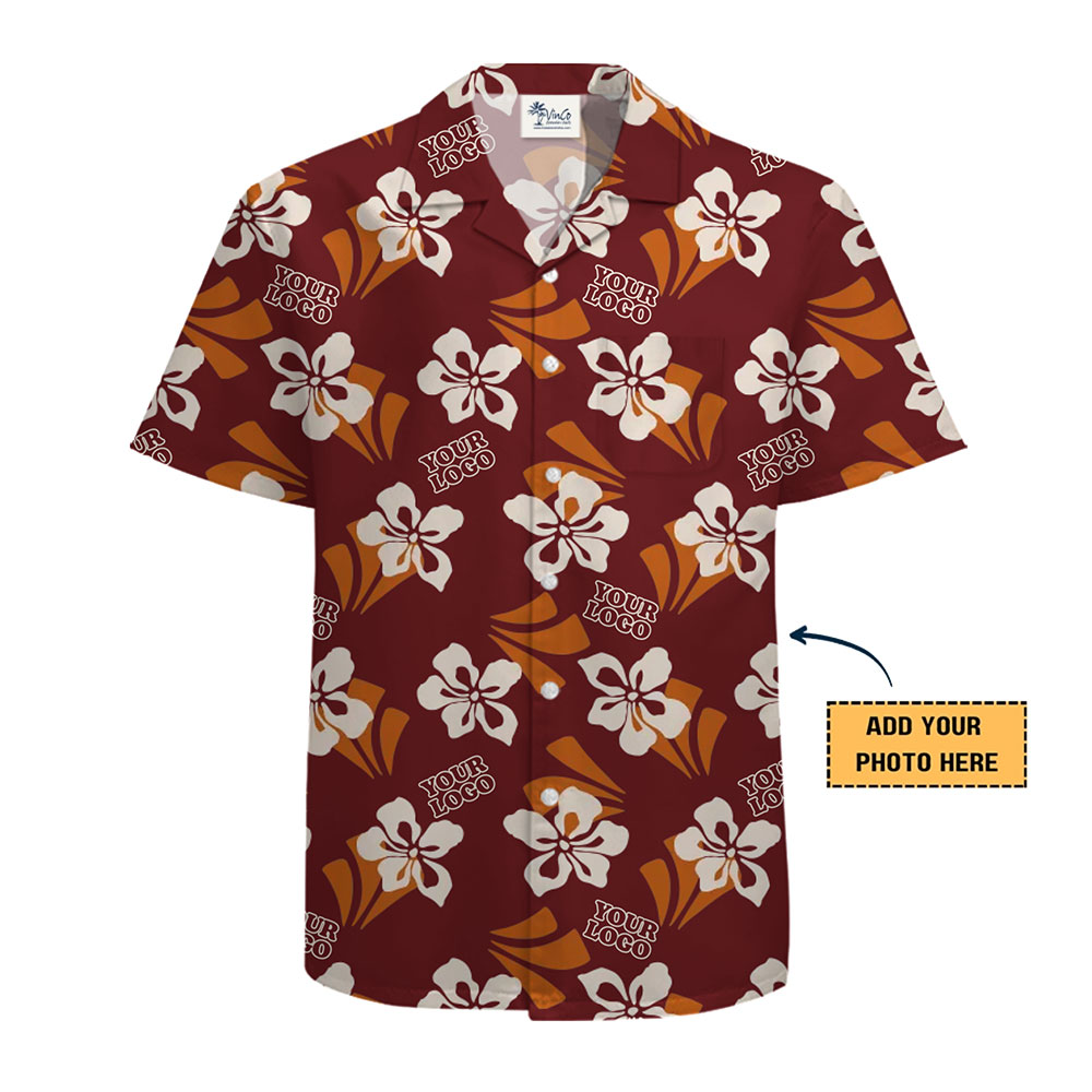 Customized Tropical Maroon Button-Up Hibiscus Shirt for Teams and Brands