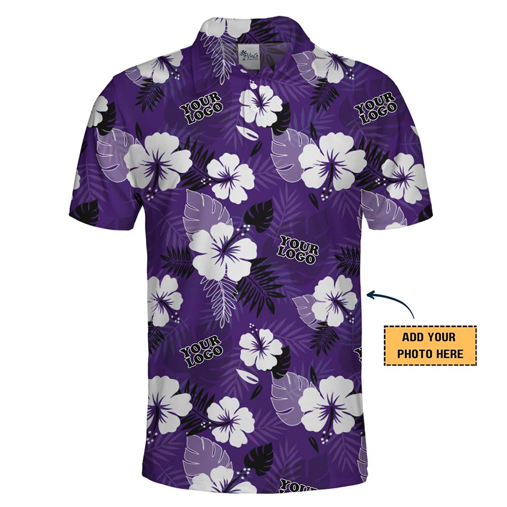 Custom Floral Print Polo Shirt In Purple With Instant Preview