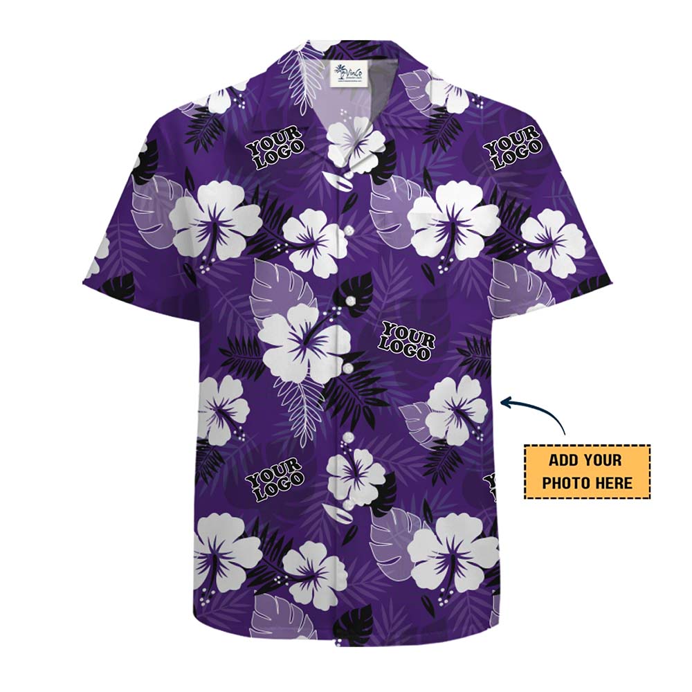 Purple Flower Hawaiian Shirt With Customizable Logo