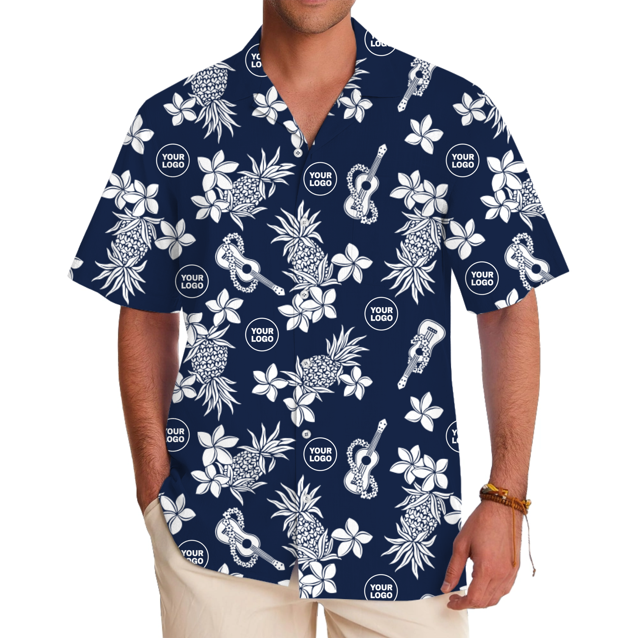 Navy Hawaiian Pineapple Hawaiian Shirt With Custom Logo - variant image 1