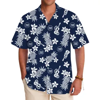 Navy Hawaiian Pineapple Hawaiian Shirt With Custom Logo