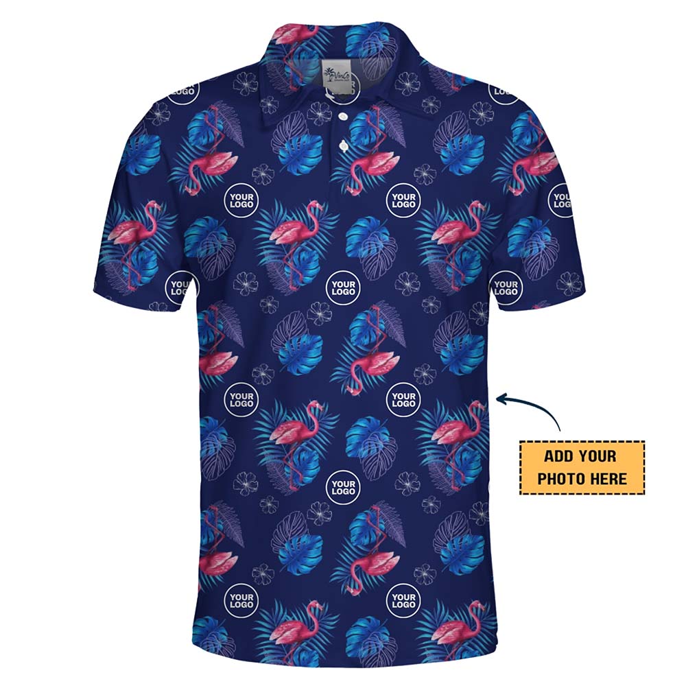 Navy Mens Flamingo Polo Shirt With Custom Logo