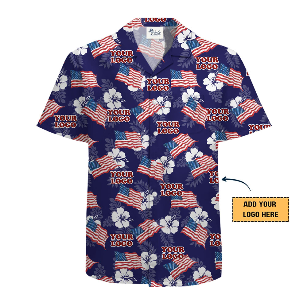 Custom Logo Patriotic Hawaiian Shirt With Preview