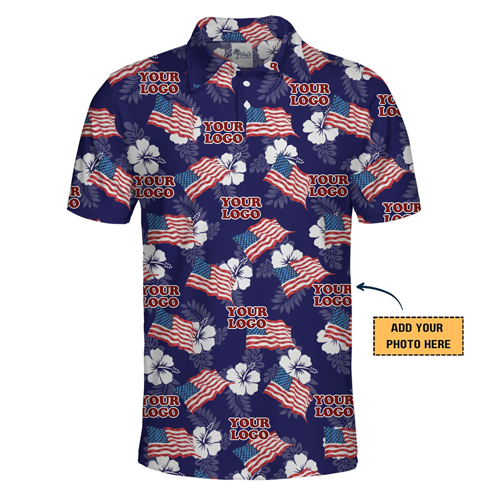 American Pride Hibiscus Collared Polo Shirt With Custom Logo