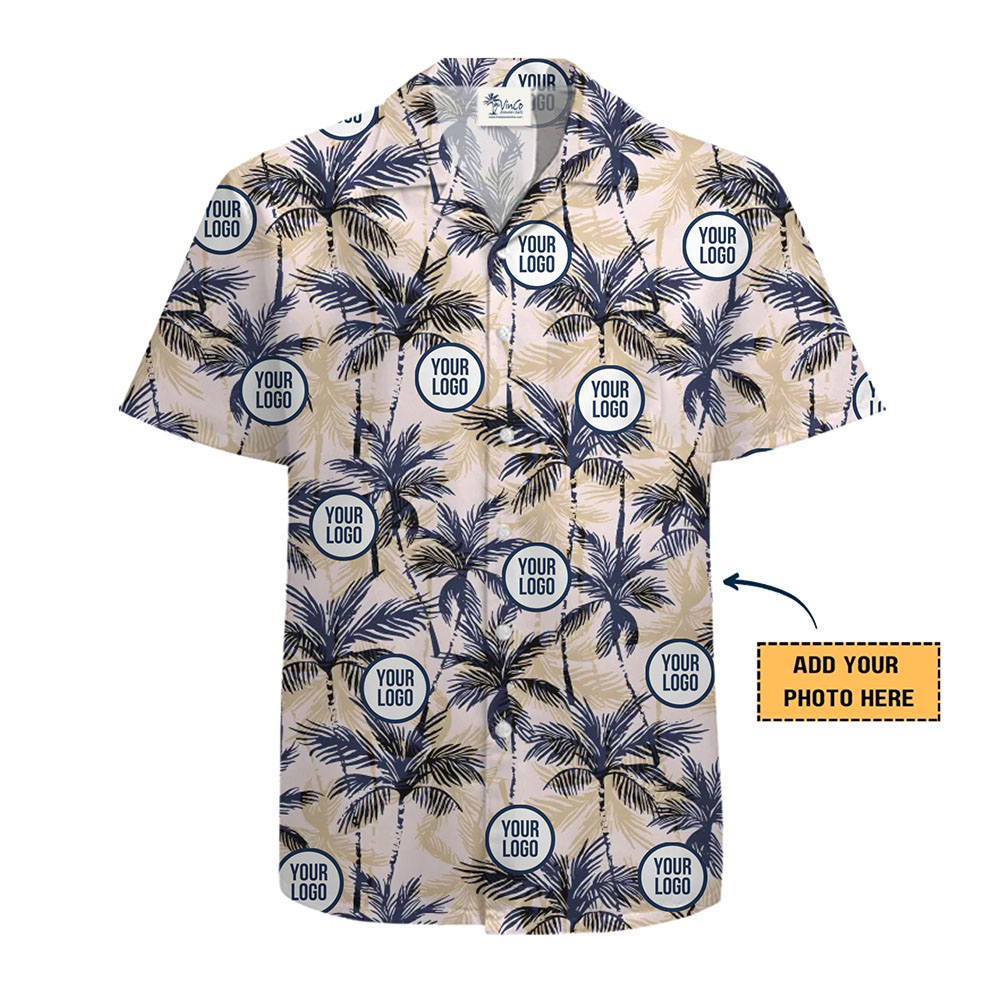 Beige Palm Leaf Hawaiian Shirt With Custom Logo