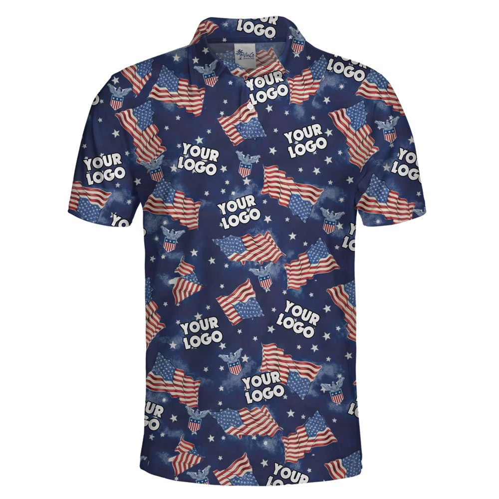 [Live Preview] Patriotic American Flag Custom Logo Polo Shirt