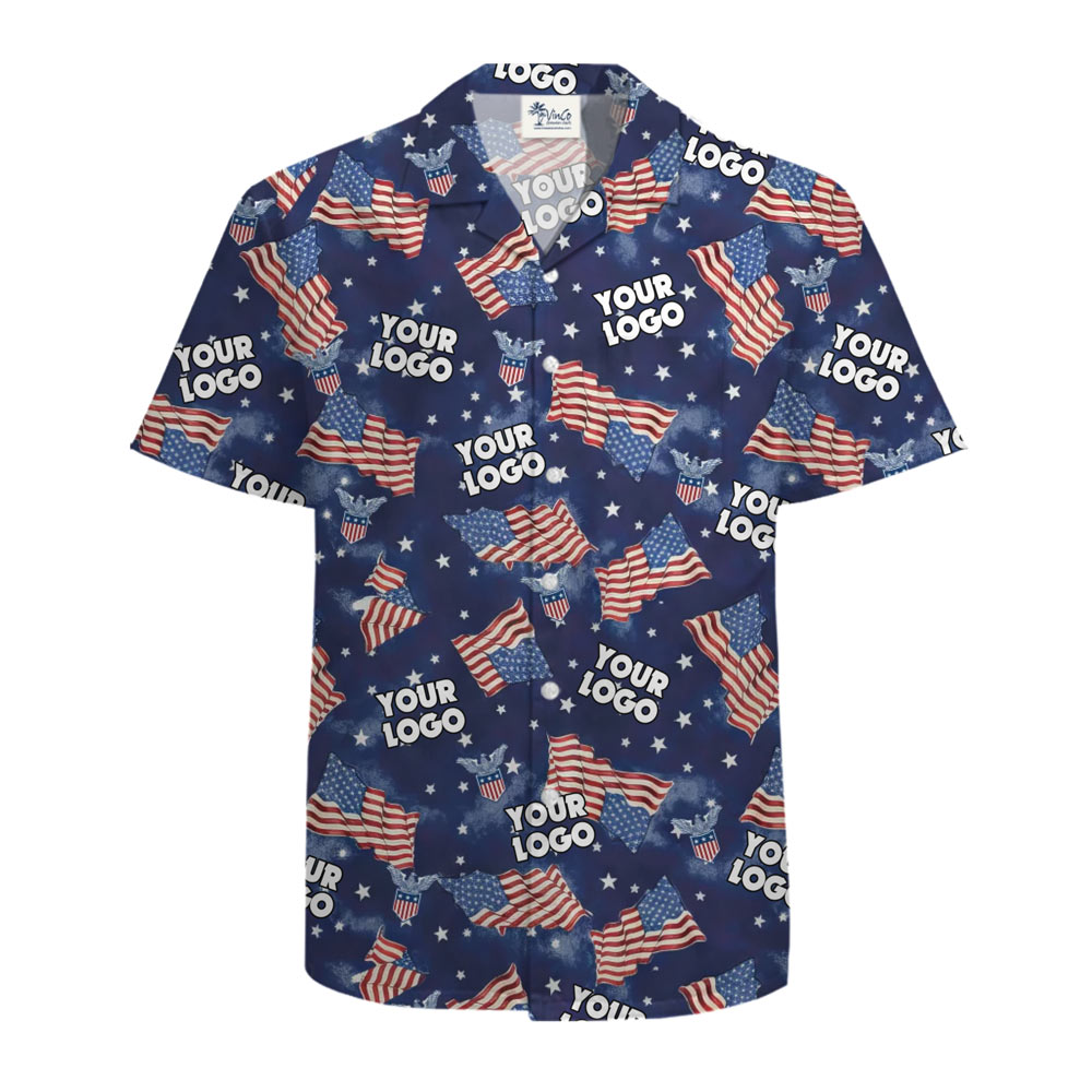 [Live Preview] Patriotic Custom Logo Hawaiian Shirt American Flag