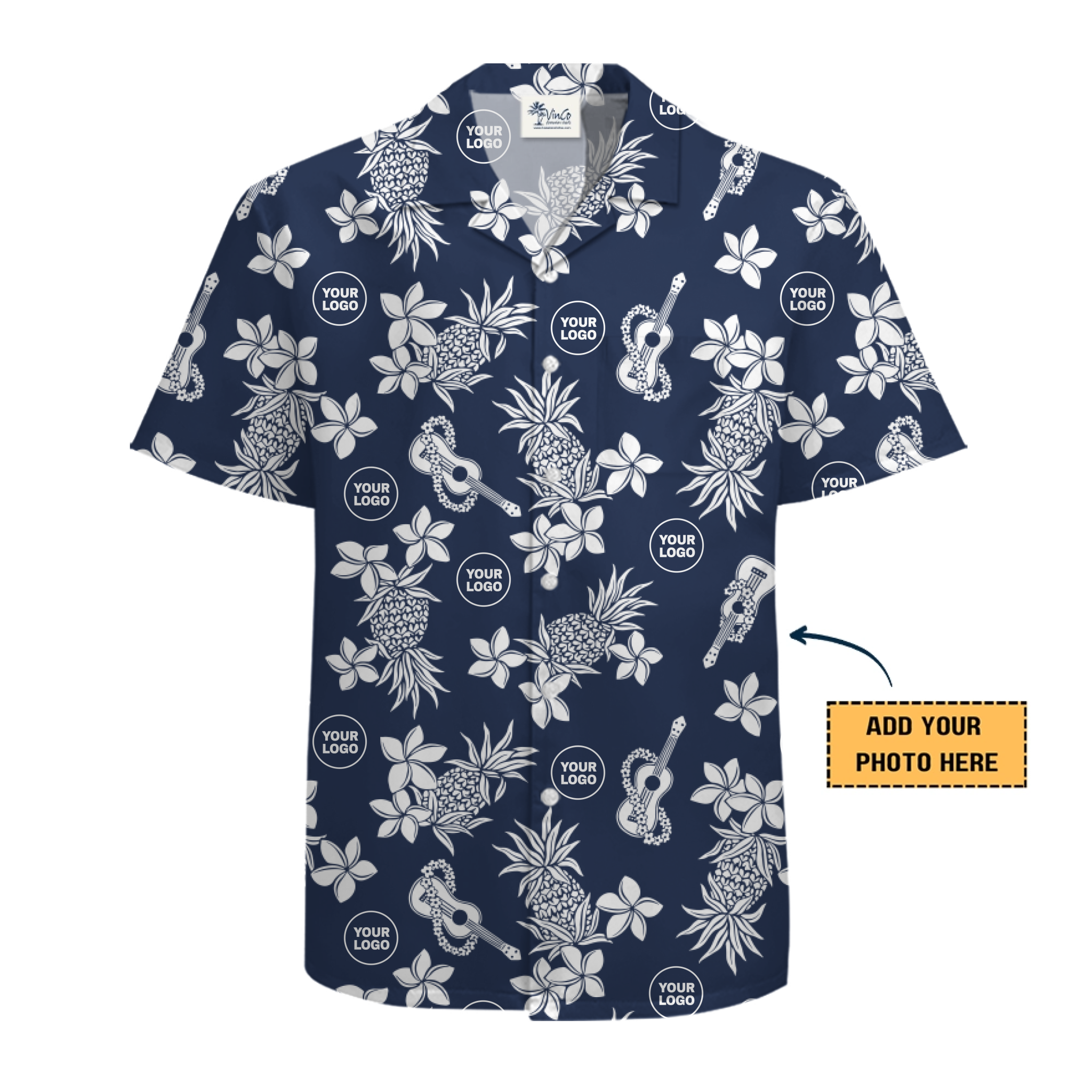 Navy Hawaiian Pineapple Hawaiian Shirt With Custom Logo