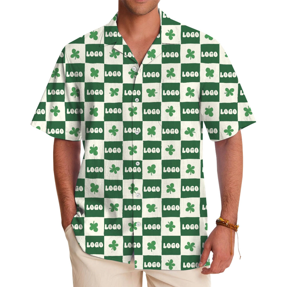 Custom Logo Checkerboard Shamrock Hawaiian Shirt - variant image 1