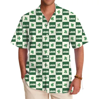 Custom Logo Checkerboard Shamrock Hawaiian Shirt
