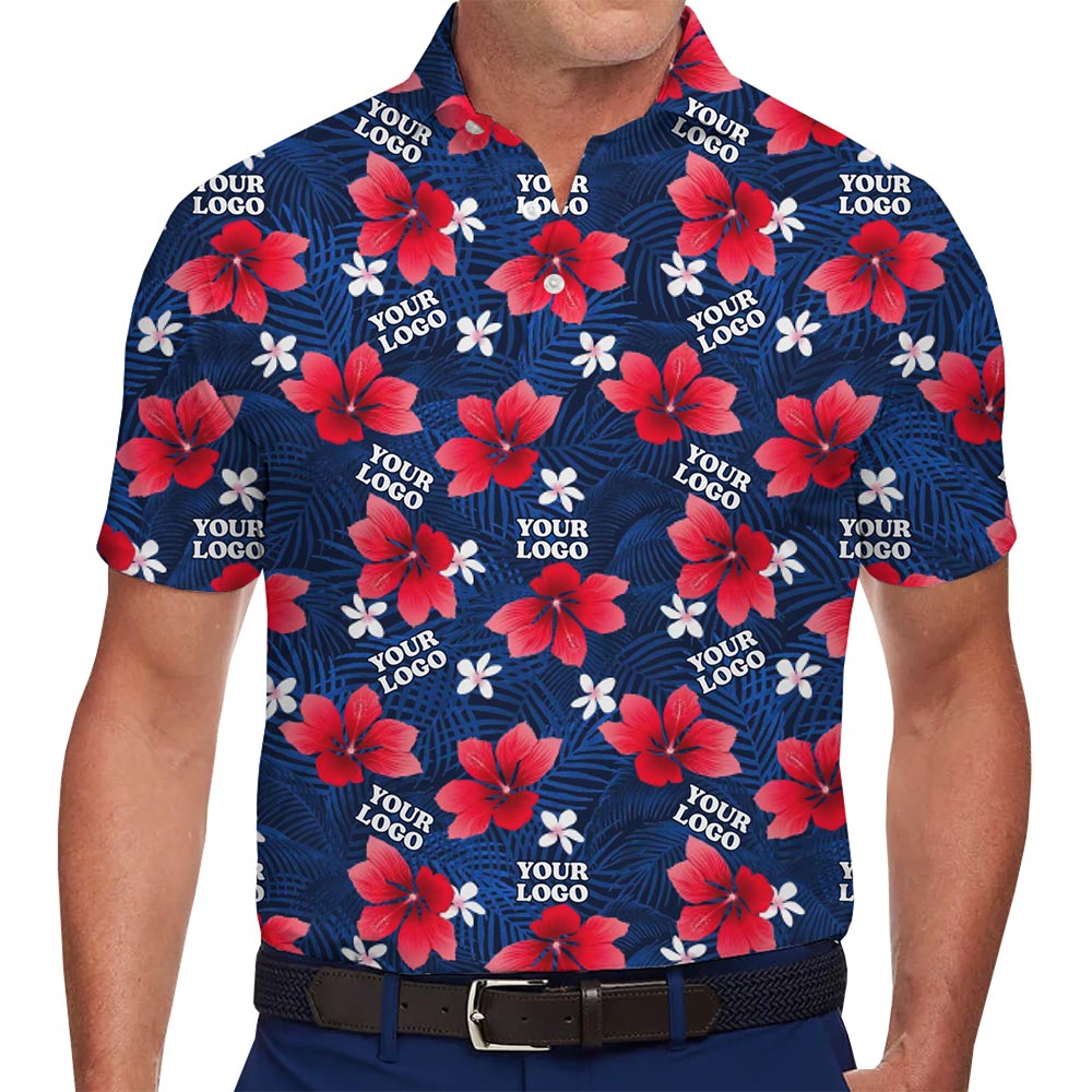 Customizable Polo Shirt with Hibiscus Floral Design and Company Logo For Business - variant image 1