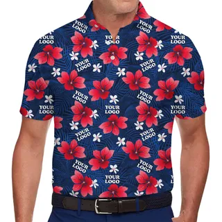 Customizable Polo Shirt with Hibiscus Floral Design and Company Logo For Business