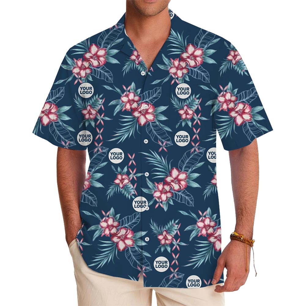 Corporate Event Aloha Shirt – Custom Navy Floral with Logo - variant image 1
