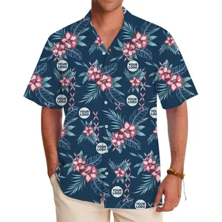 Corporate Event Aloha Shirt – Custom Navy Floral with Logo