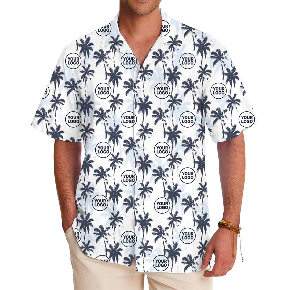 White Tropical Aloha Shirt with Company Logo – Personalized Team Uniform - variant image 1