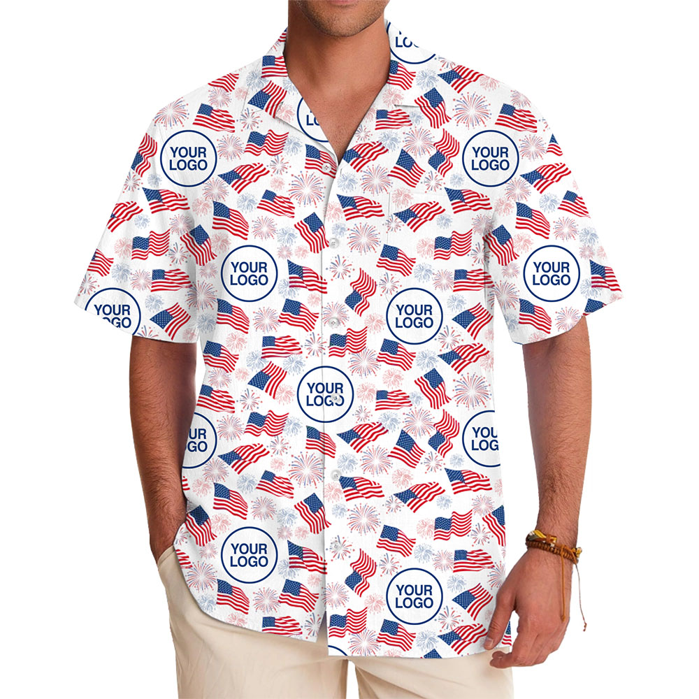 Custom Patriotic Hawaiian Shirt With Logo American Flag Print - variant image 1